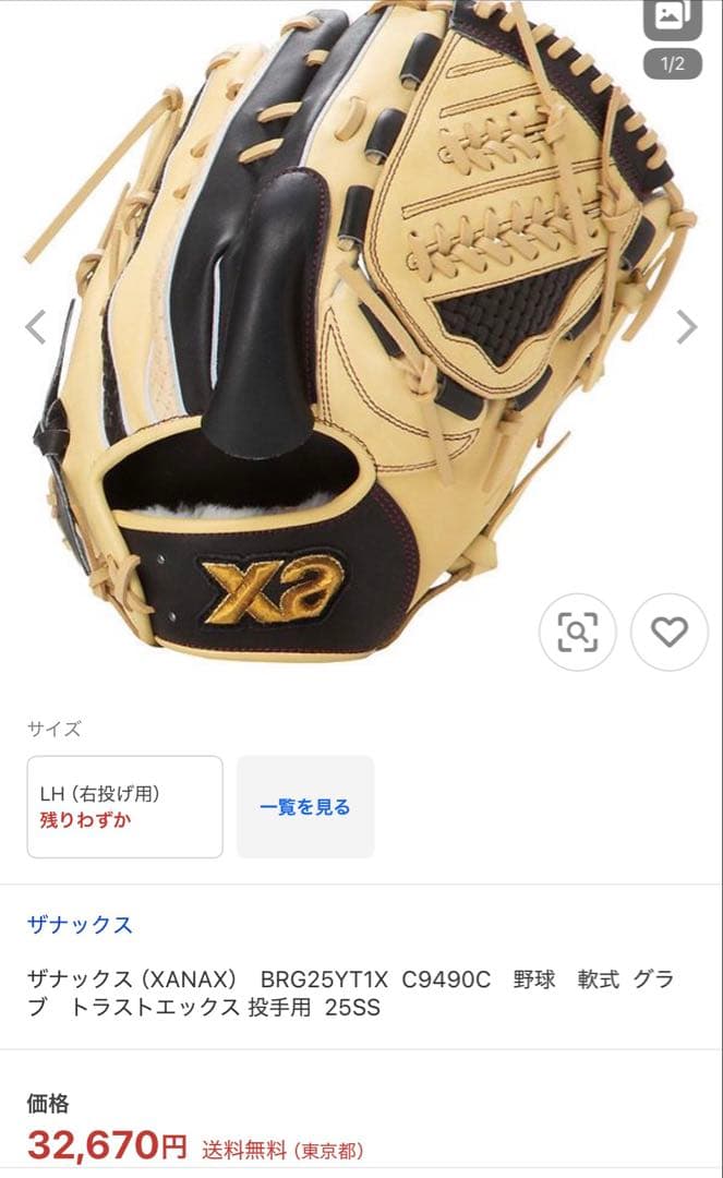 ザナックス　新型トラストエックス　投手用グローブ