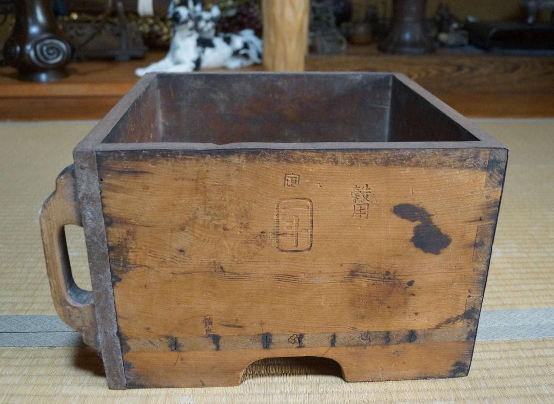 明治期 木製 使い馴染みの味わい溢れる一升マス米升 穀物量升 広島 古道具古民具