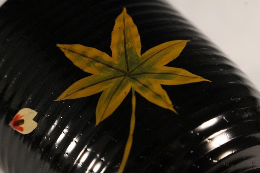 塗師 表次造 色絵雲錦 黒小吸物椀 十客 共箱 美品(K-XA874)