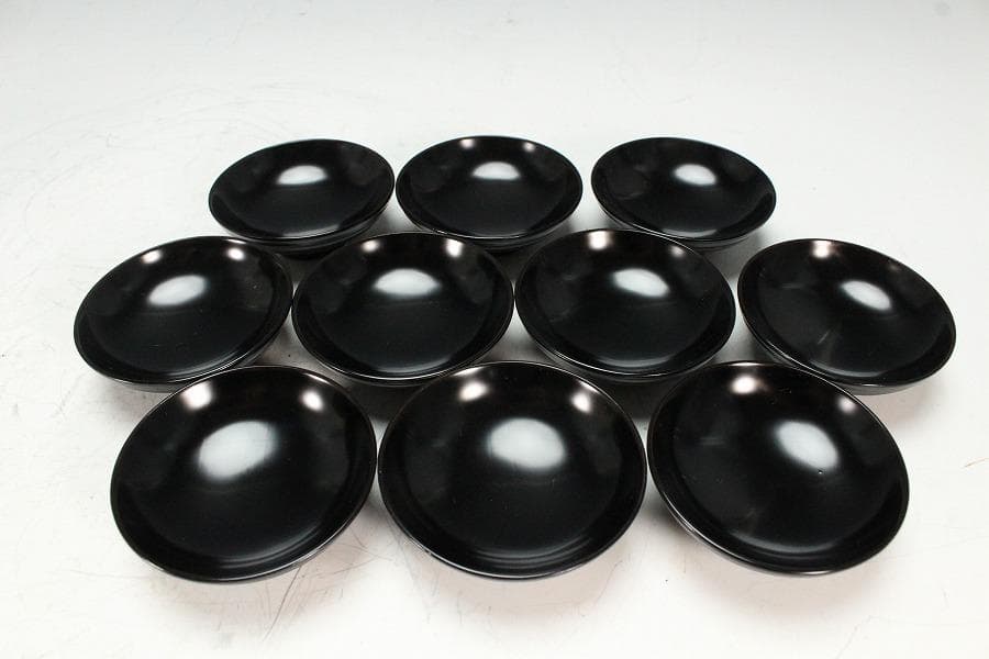 塗師 表次造 色絵雲錦 黒小吸物椀 十客 共箱 美品(K-XA874)