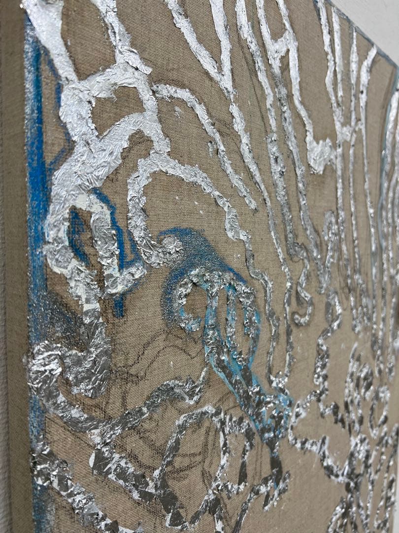 【P30号】花ざかりの森 #01 リネン 銀色レリーフアート