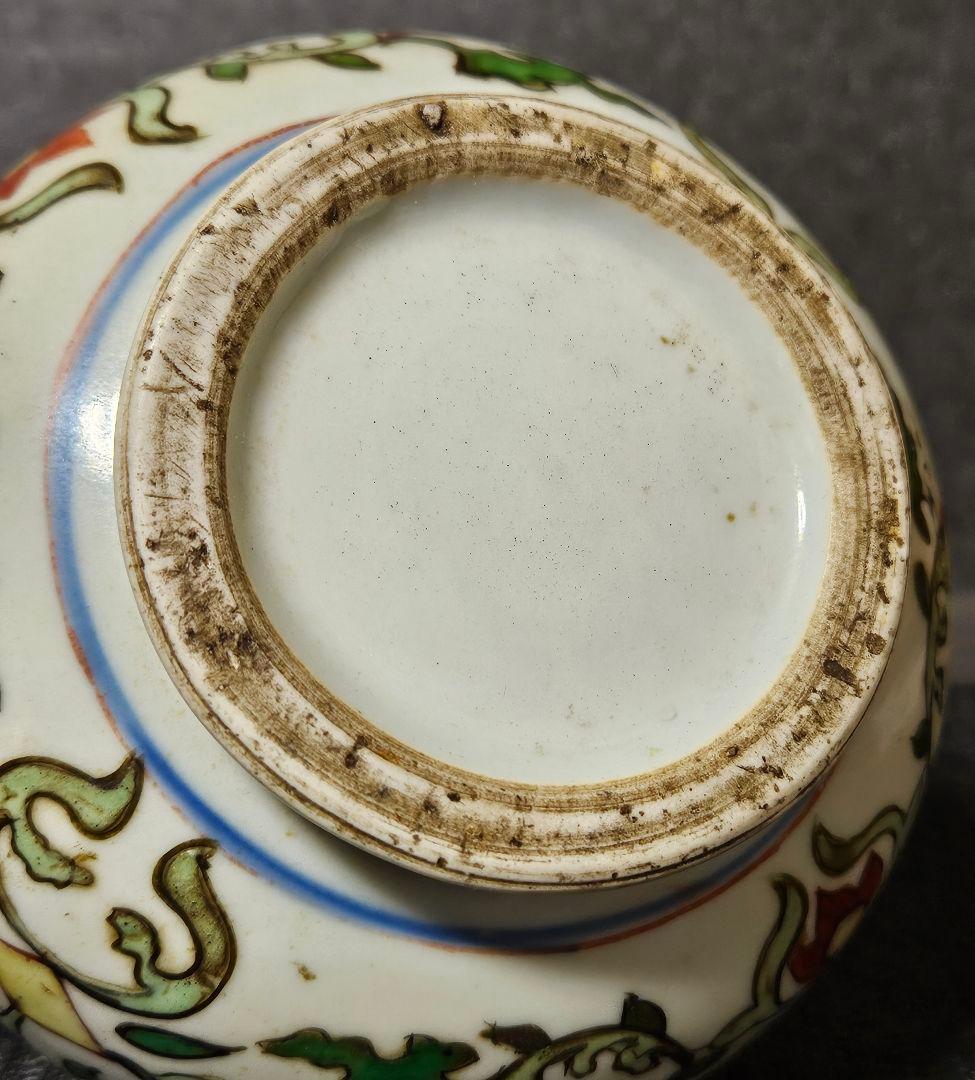 中国古美術　古陶磁器　古玩　明朝　古赤絵　天啓赤絵　五彩　花図瓶　壺　胴継ぎ有り