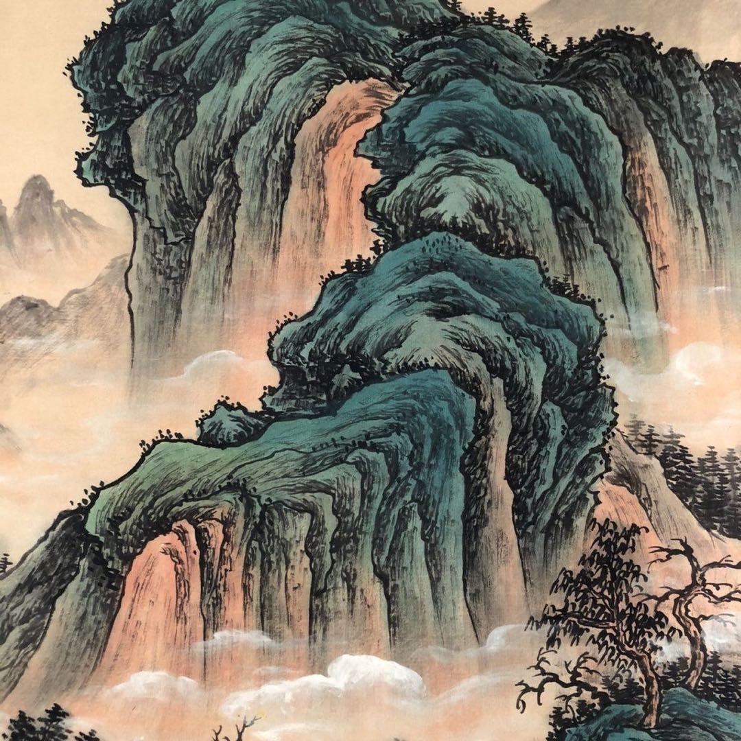 三尺中堂 掛け軸 張大千 意境幽然 表装済