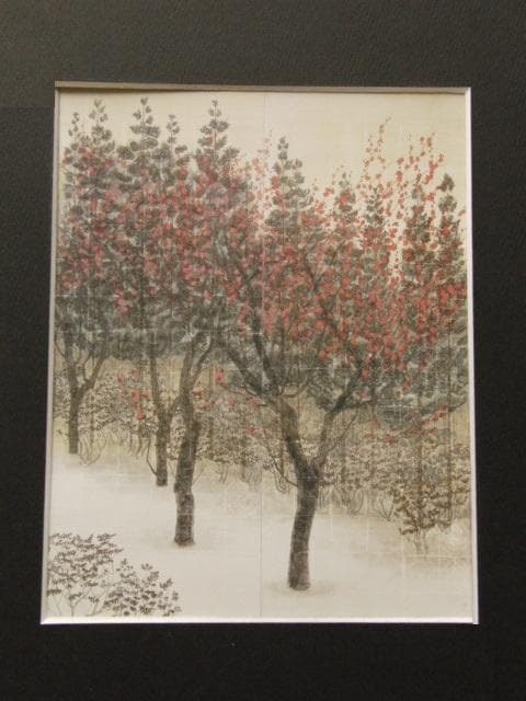 郷倉和子、【寒中紅梅】、希少な額装用画集より、新品額装付