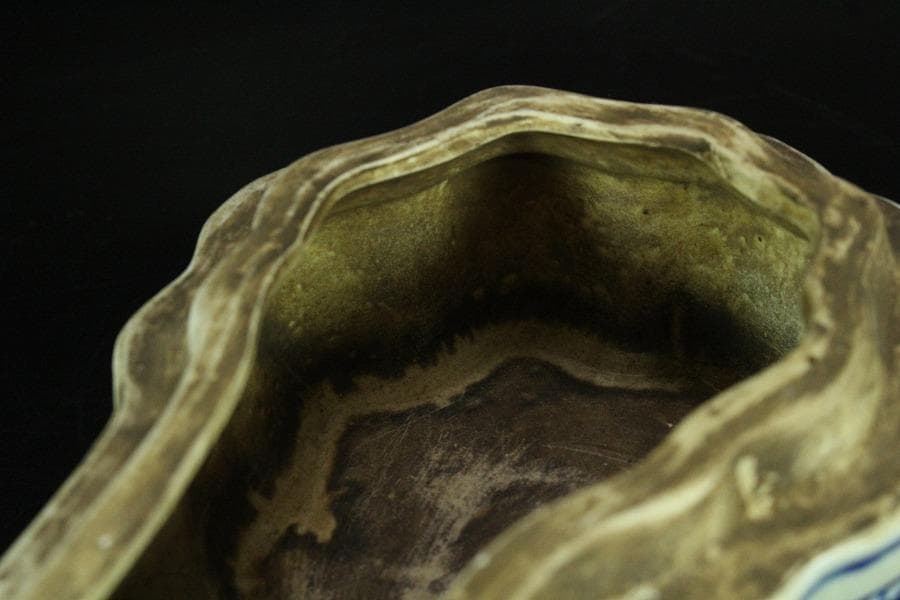 中国美術 青花 寿字 龍紋 如意形 蓋物 29cmx12cm(K-LC207)