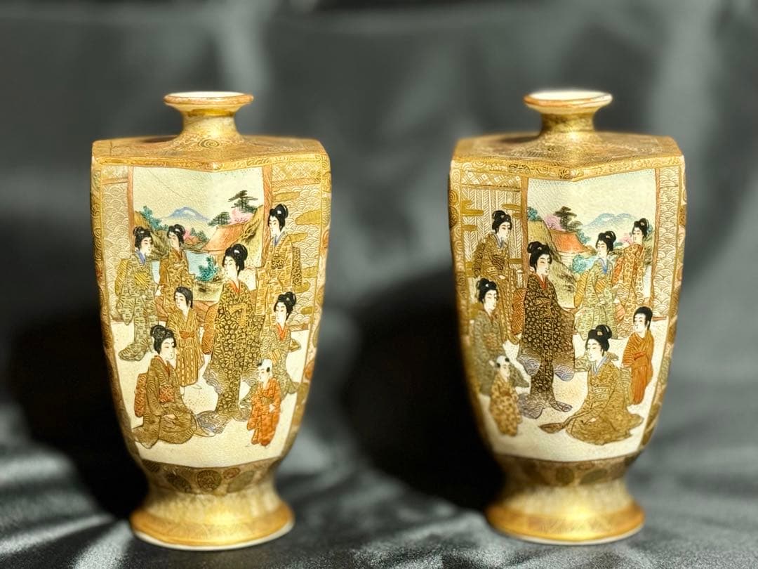 大日本薩摩焼保土田金襴手人物花瓶(16萬半額)