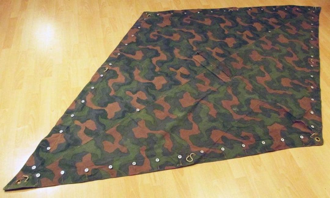 【軍幕屋】Ｂ級品★ノルウェー軍カモⅡテント★４枚★ビンテージ★野営★ポール8本付