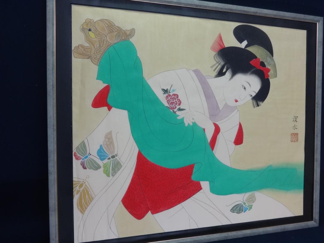 伊東深水 鏡獅子 1934年頃　肉筆水彩画　紙本著色・額装