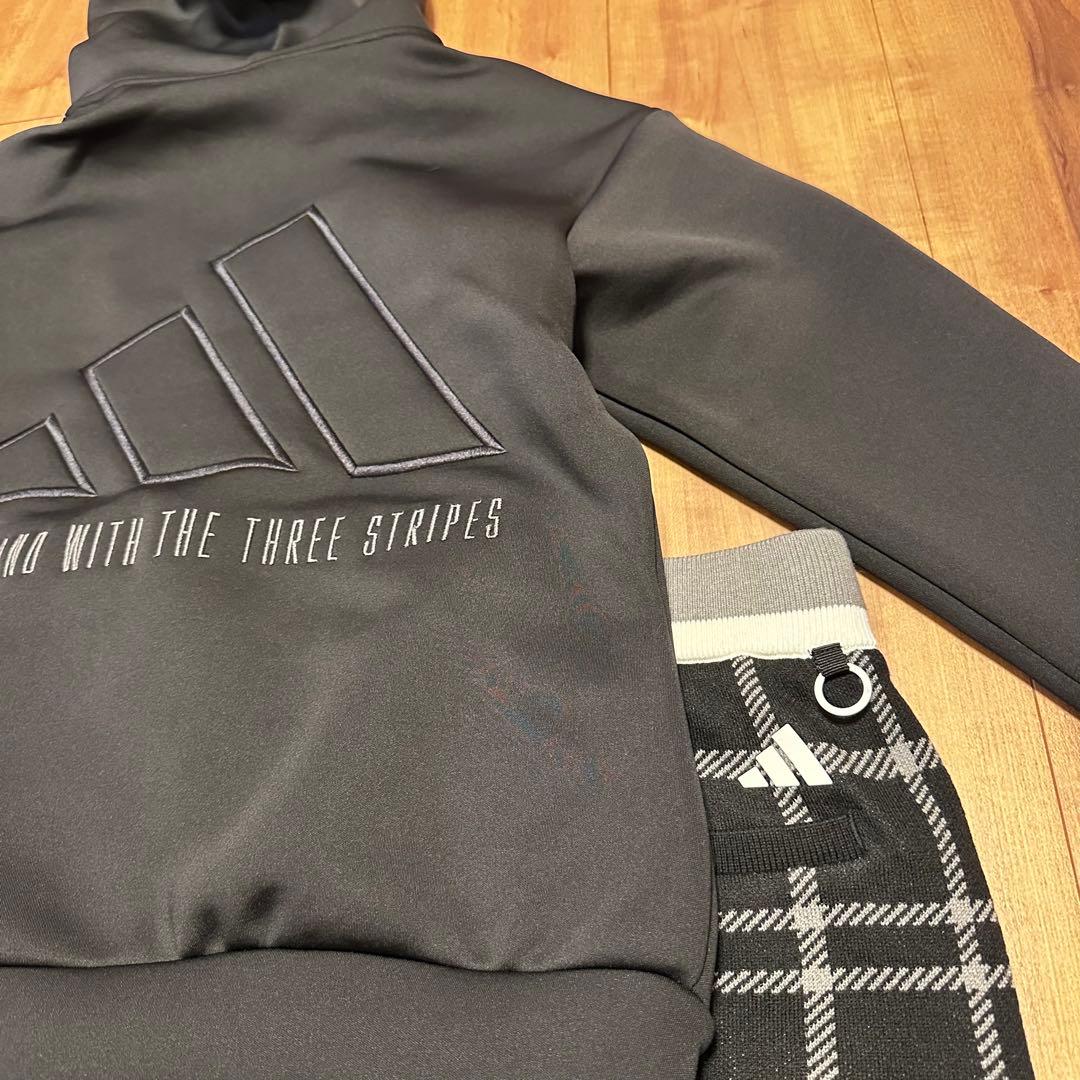 長袖フーディ　ニットスカート　セットアップ　サイズM 秋冬　チェック　パーカー