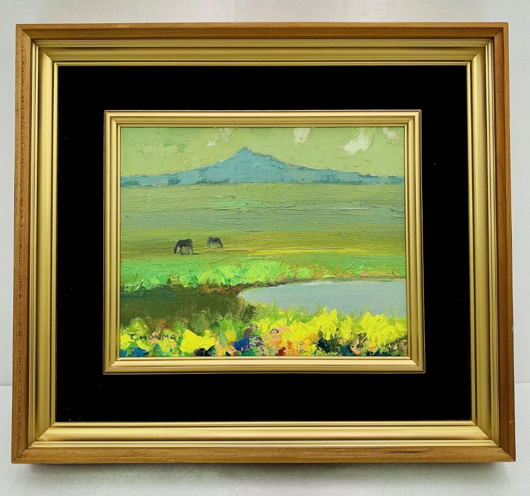 真作保証 本間武男 希少 油彩 肉筆 風景画 本人直筆鉛筆サイン入り 額装