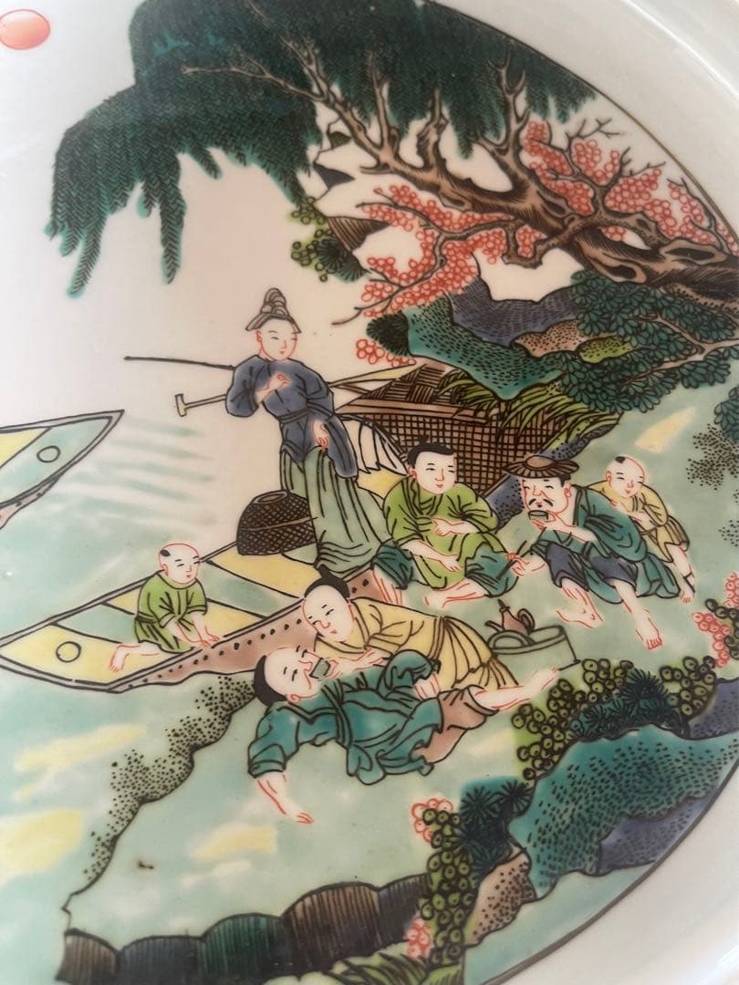 康熙五彩山水人物紋水盤