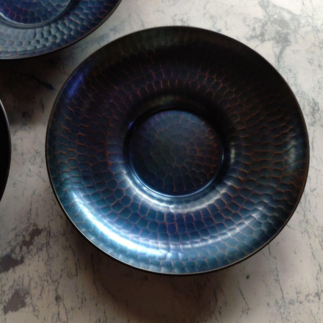 【玉川堂】鎚起銅器 無形文化財 紫金色鎚肌銅製托子 美術品 共箱付 未使用品