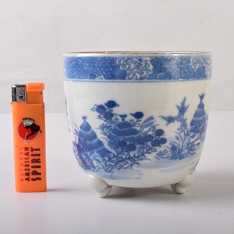 瀬戸焼　古瀬戸　染付秋草文　三つ足香炉　火入れ　V　R7933