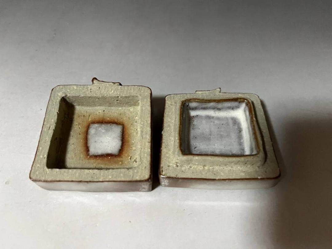 香合■波多野善蔵 指月窯 萩焼窯 扇芝庵 四角 葉 共箱 時代物 骨董品■