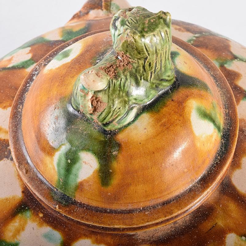 中国　唐三彩　獅子摘　双耳壷　C　R8549B