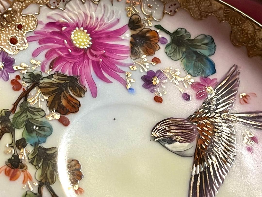 島村製　ジャポニズム　金彩　花と雀　カップとソーサー セット