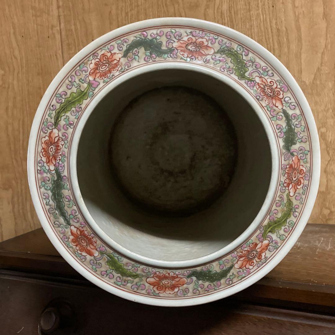 中国　色絵　粉彩　筒瓶　花鳥図　大明嘉靖年製