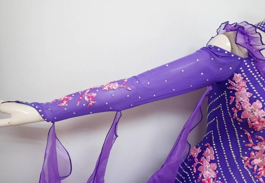 6359★美品★紫/ピンク花/刺繍/ワンピース/スタンダードドレス☆社交ダンス