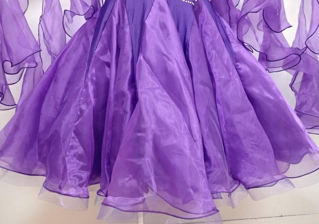 6359★美品★紫/ピンク花/刺繍/ワンピース/スタンダードドレス☆社交ダンス