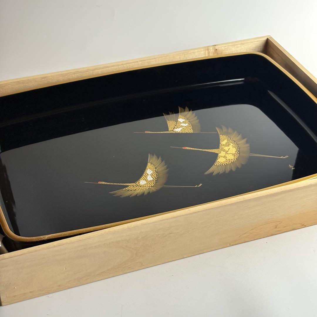 越前塗 冨田立山 廣蓋 高級漆器 共箱 天然木 漆塗 溜塗 蒔絵 金蒔絵 角盆