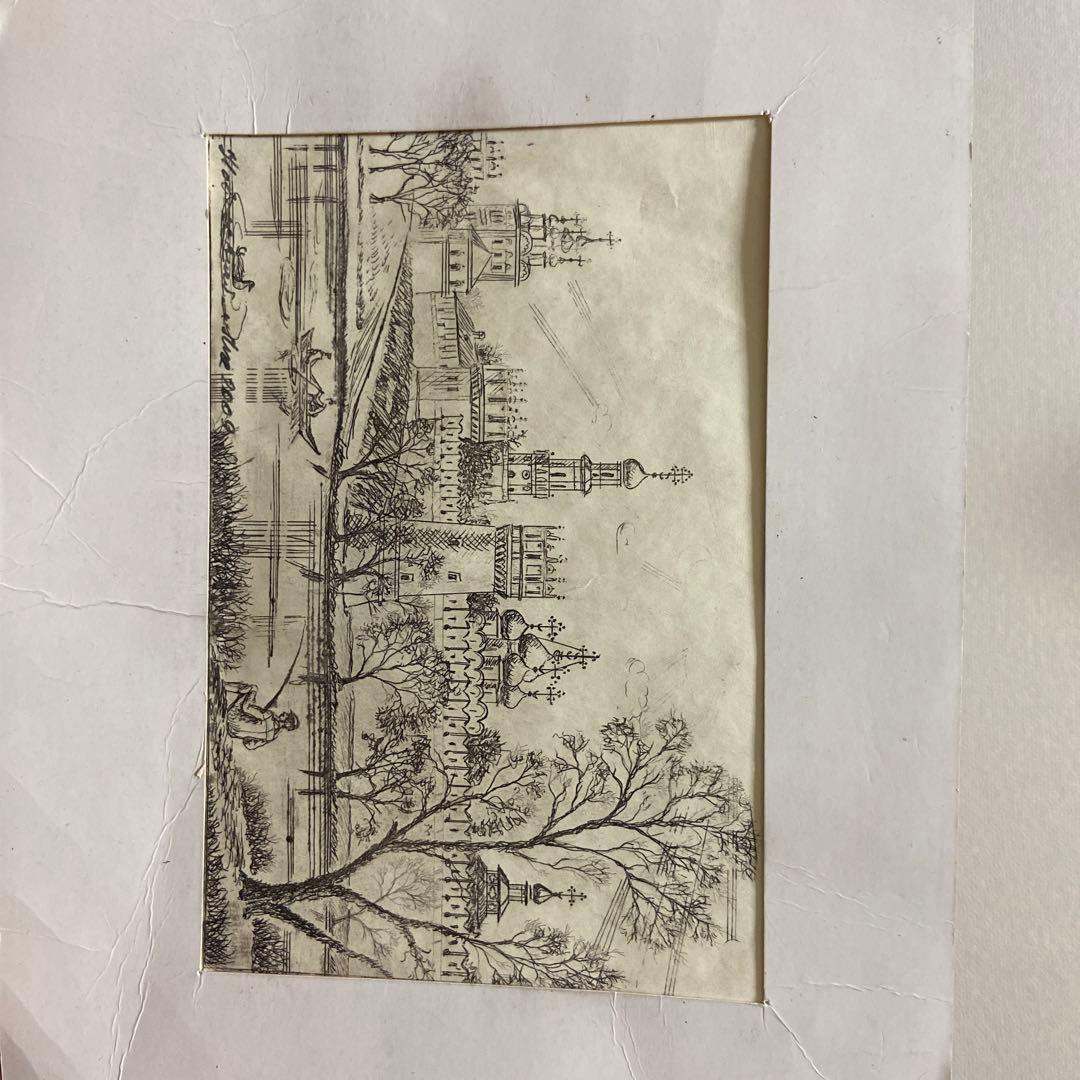 ロシア　スケッチ　教会　川辺