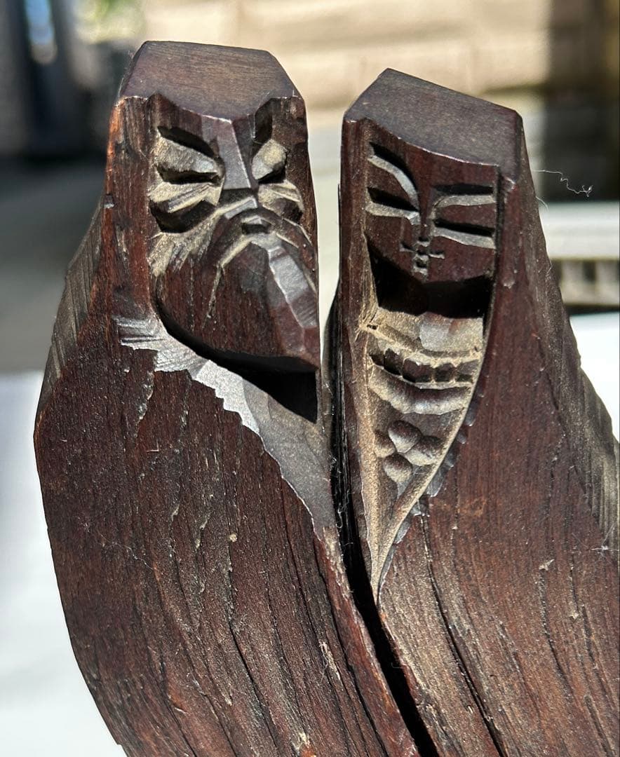 三*浩様 木製抽象彫刻 二人の人物像　夫婦像　アイヌ　木彫り　瀧口正満作品