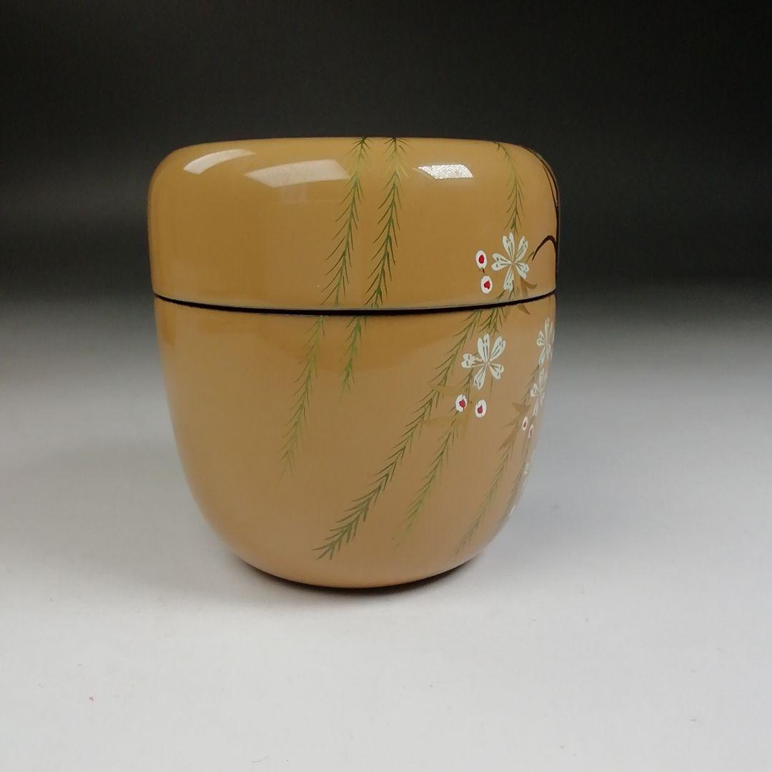 Ｔ９９８　棗　『白塗』『しだれ桜蒔絵』『中棗』『大下宗香 作』　共箱　茶道具