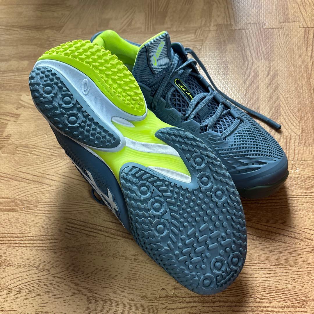 ASICS テニスシューズ グレー/ライム