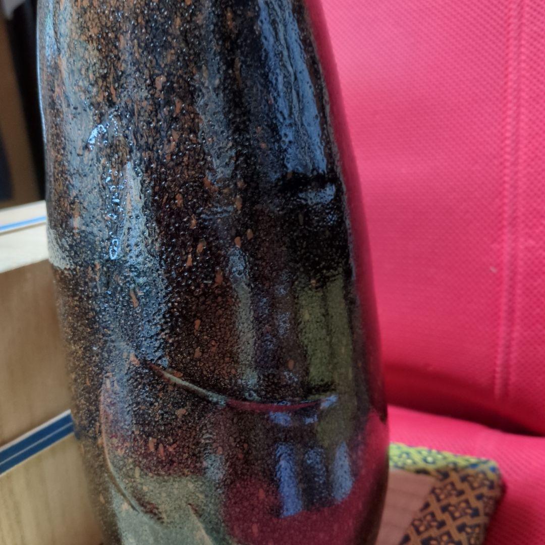 大樋年郎、天目鶴紋飾壺 木箱付き