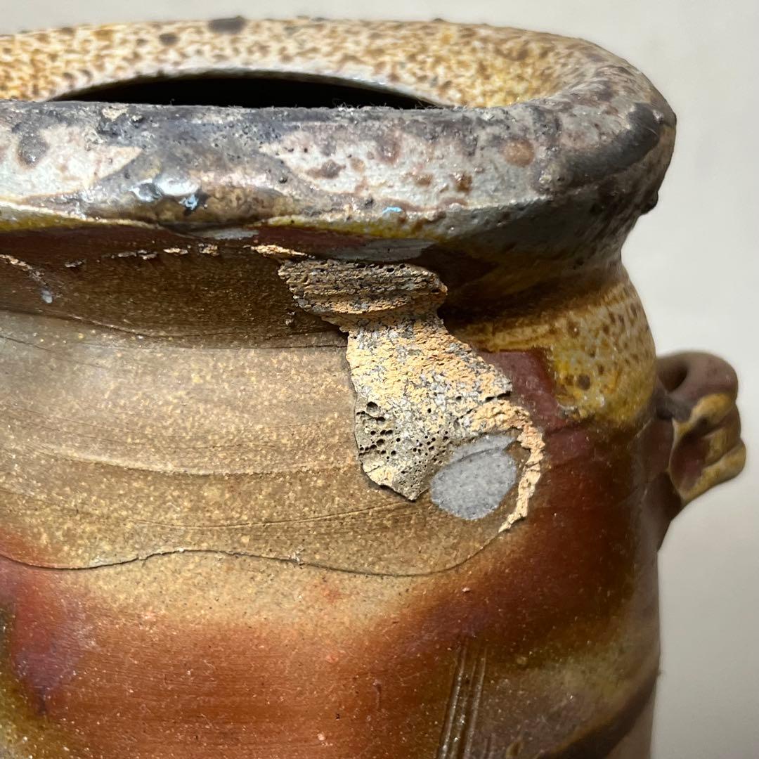 ス*ト様 新歓嗣 伊賀耳付花入 花瓶 花器 共箱 共布