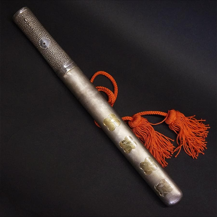 純銀 短刀 日本刀 刻印 家紋 守り刀 縁起物 時代 骨董 294g 古美術品