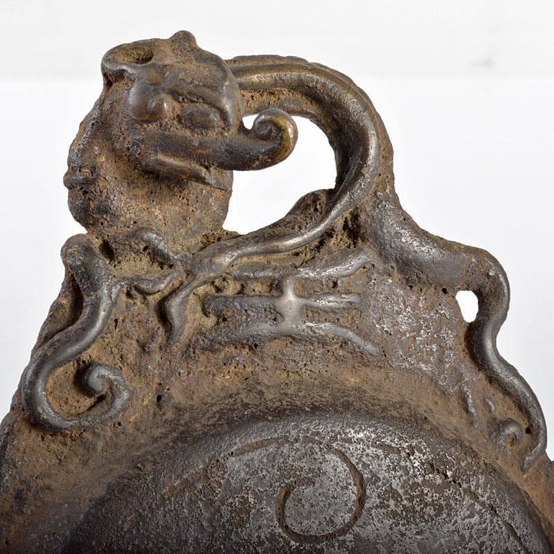 中国　古銅　神獣刻持手　鐸鈴　銅鐸　銅鐘　V　R4375