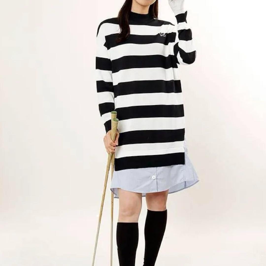 極美品　パーリーゲイツ　近年モデル　ワンピース　ボーダー　シャツ　モックネック