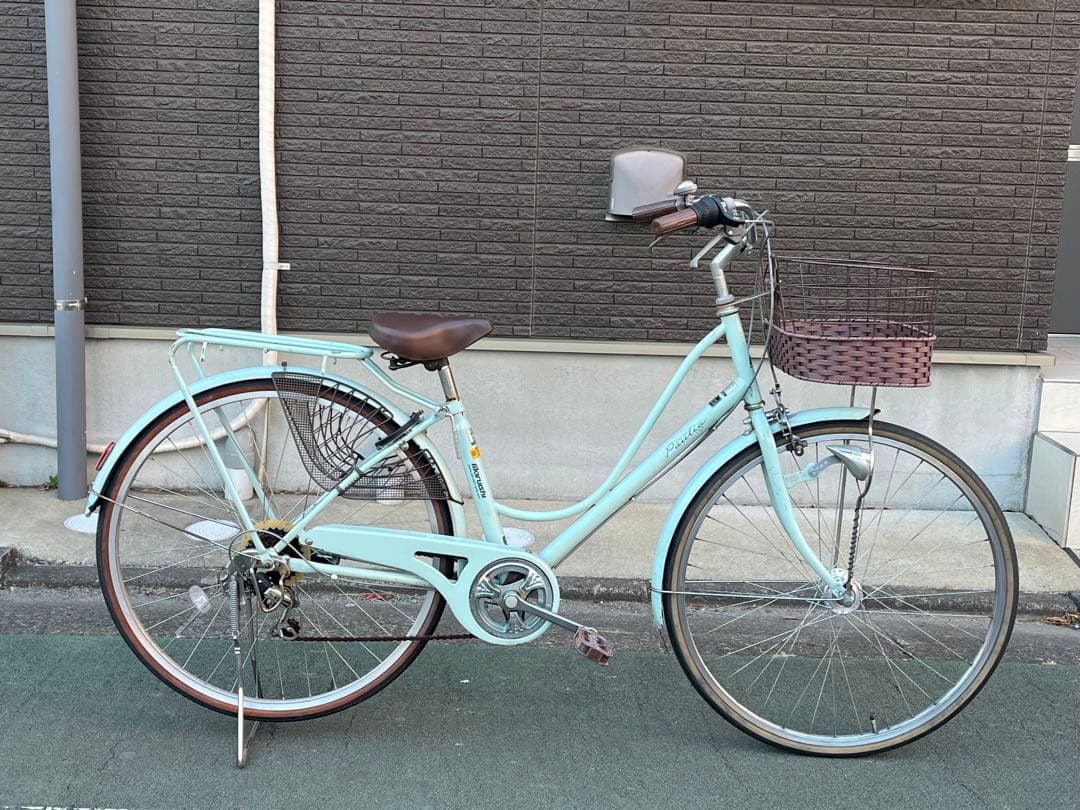 中古LEDオートライト6段変速自転車★27インチ★大型カゴ★ミント※配達地域限定