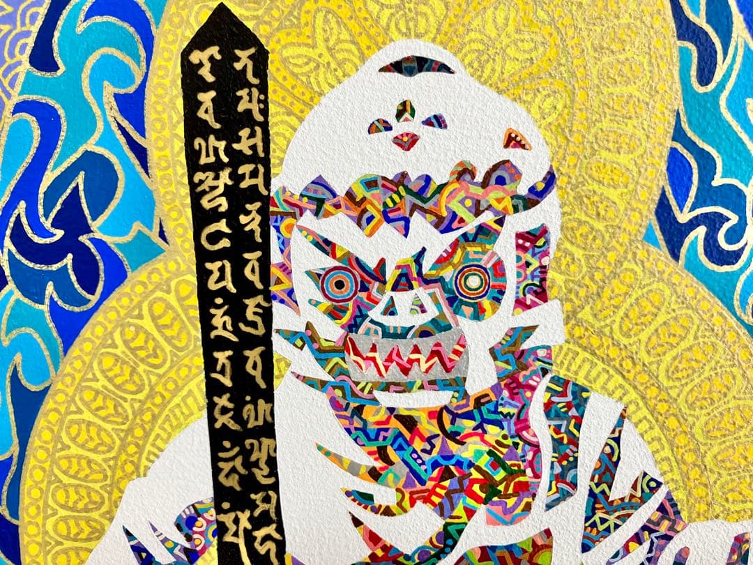 値下げ　原画　不動明王　仏像　絵画　アクリル画　現代アート　細密画　一点物