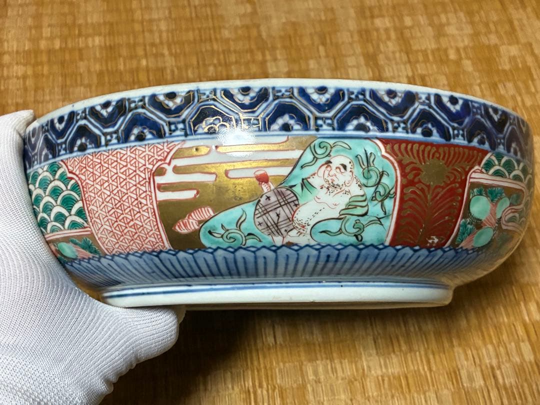 古伊万里 金彩 色絵 布袋 鳳凰紋 【渦福】 深鉢 深皿