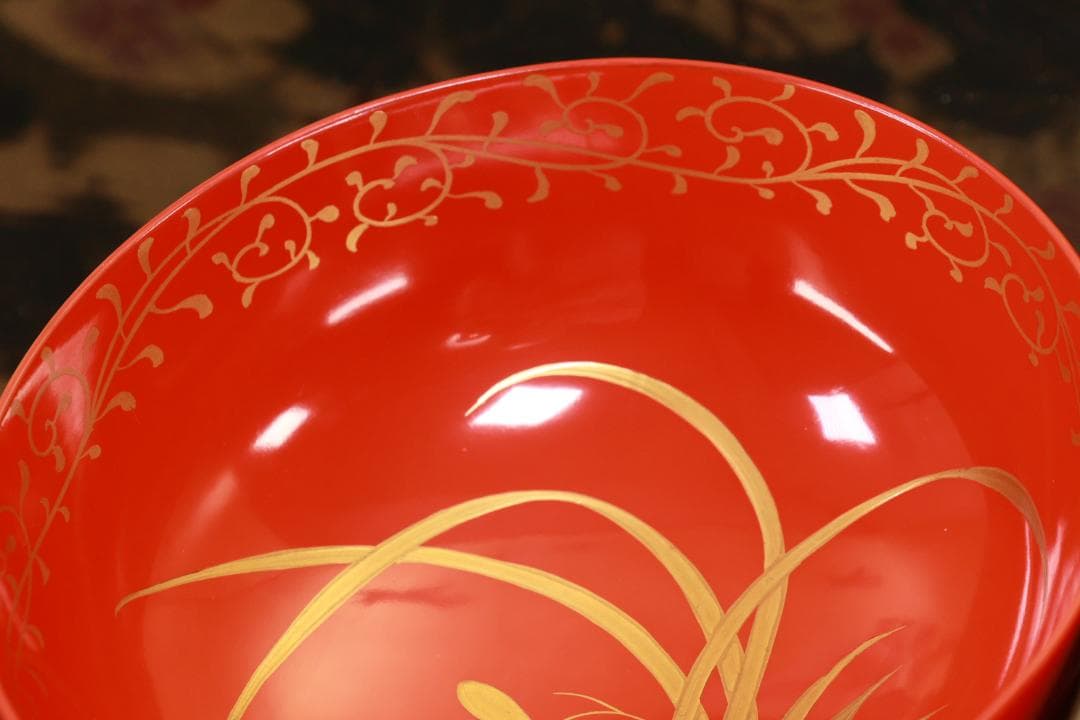 BJ120　時代輪島塗　四君子図蒔絵　吸物椀　五客　木製　茶道具 懐石 会席