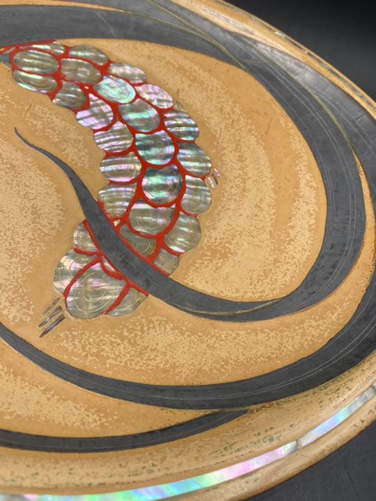 番浦省吾　漆芸作家　「粟の図」大盆　盆器　螺鈿