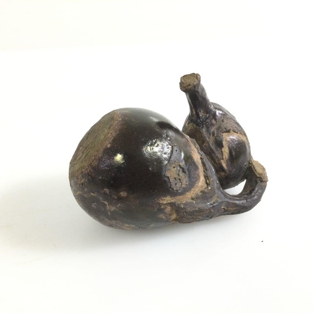 初代佐々木二六作 茄子置物 二六焼 箱付 Maヤ 検)水月焼 楽山焼