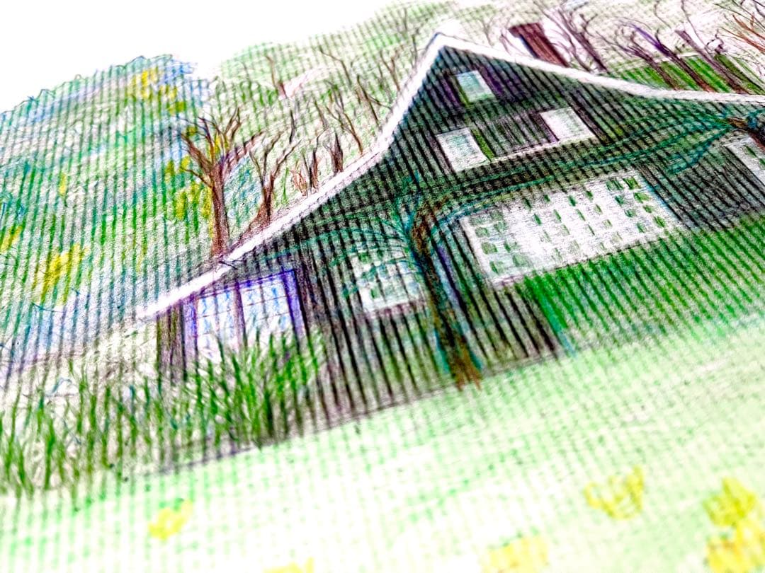 真作　家と自然のパステル画　画家壮風作品　癒　35センチ×25センチ額なし