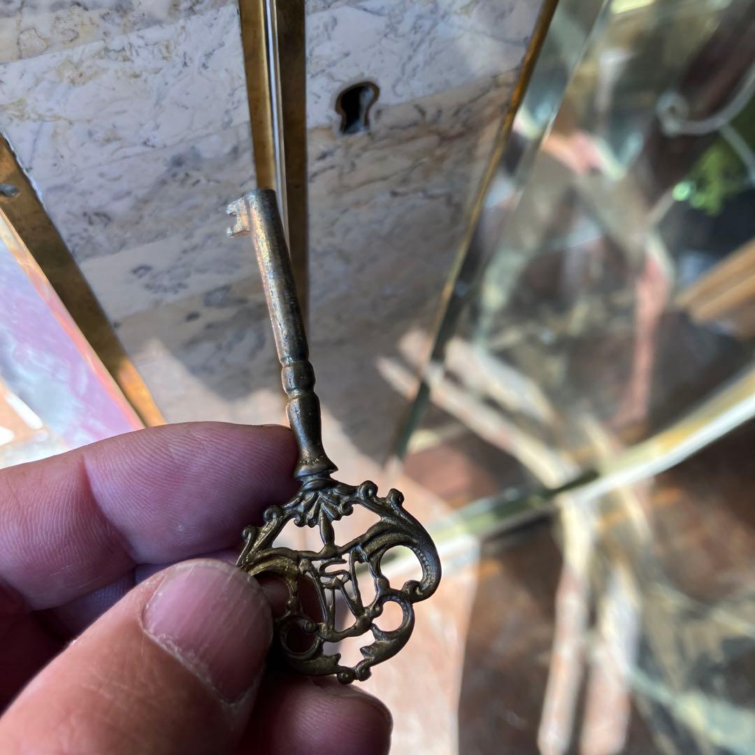 イタリア家具 大理石張り ガラスショーケース 飾り棚 アンティーク ビンテージ