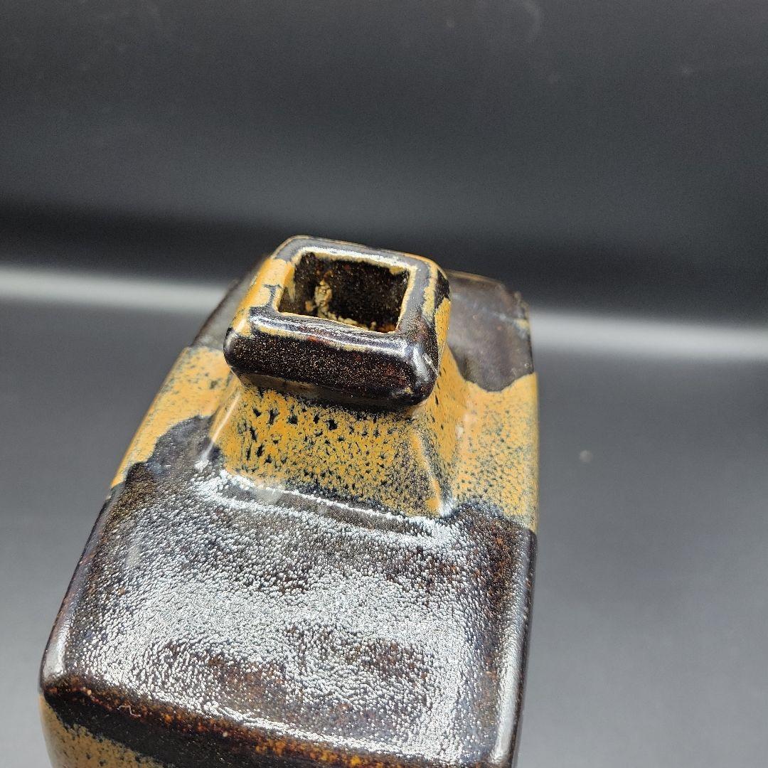 益子焼　浜田庄司　柿釉きび文角瓶