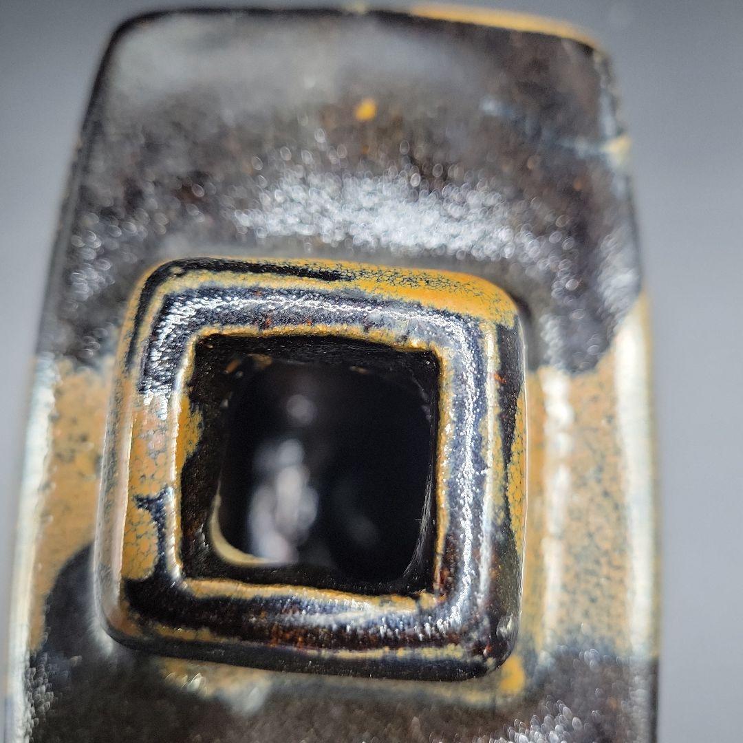 益子焼　浜田庄司　柿釉きび文角瓶