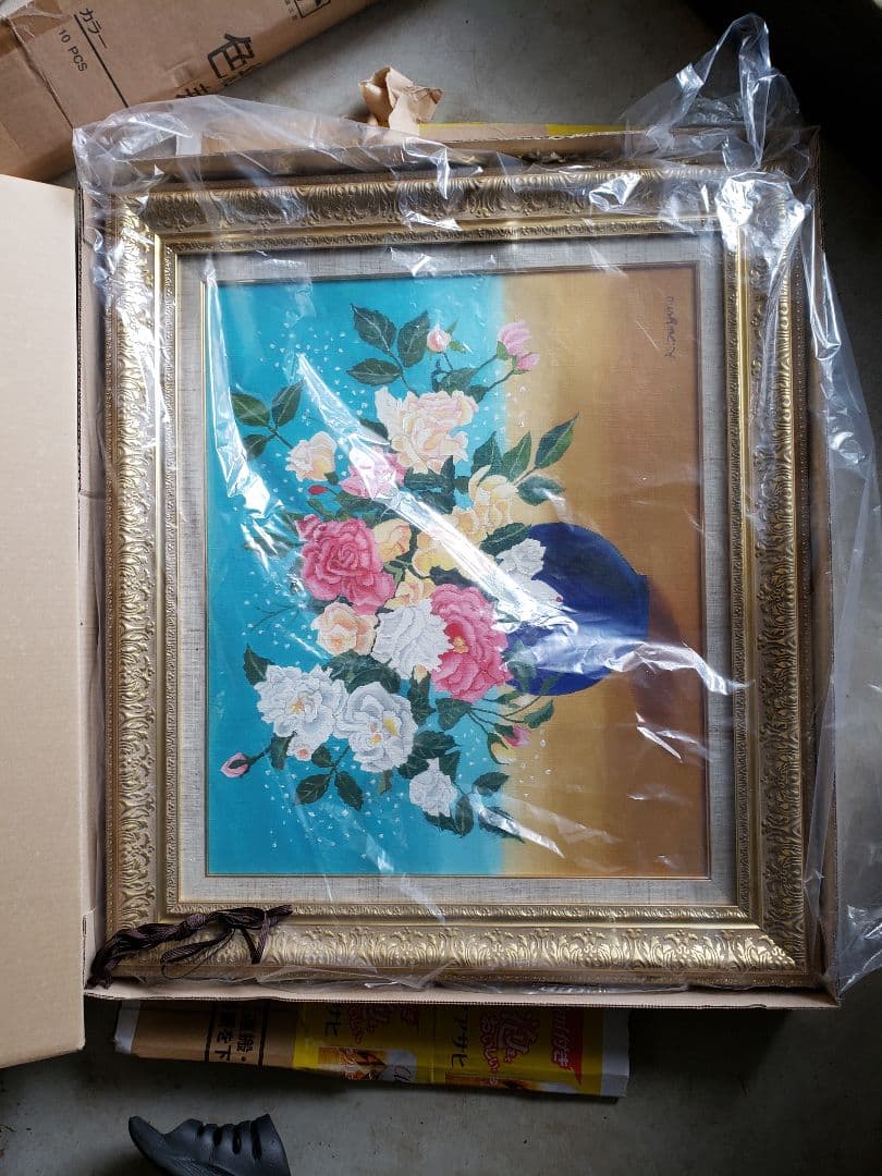 洋画家　冬野健二郎　F１２号　油彩画バラ　真作　美術年鑑　世界芸術家辞典