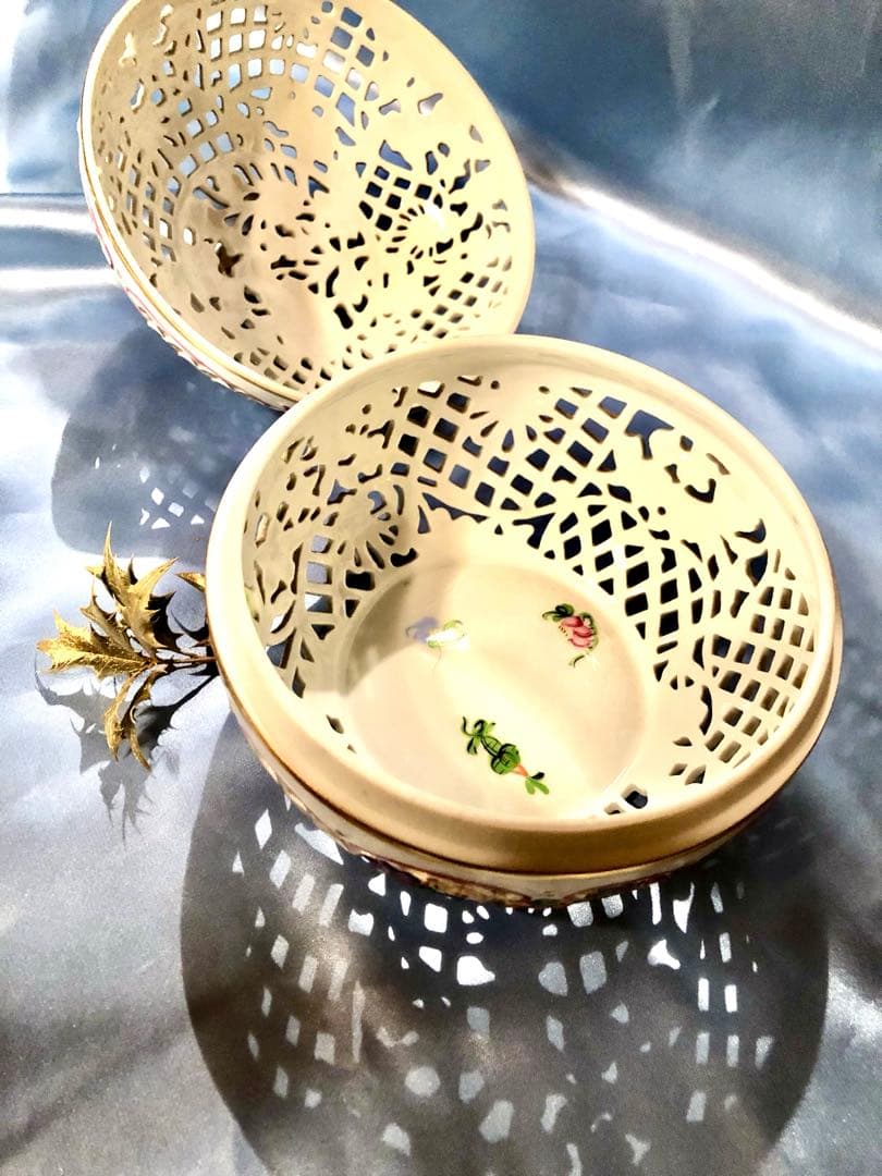 ヘレンド★特大透かしボンボニエール ★超希少★17.5cm☆アンティーク金彩