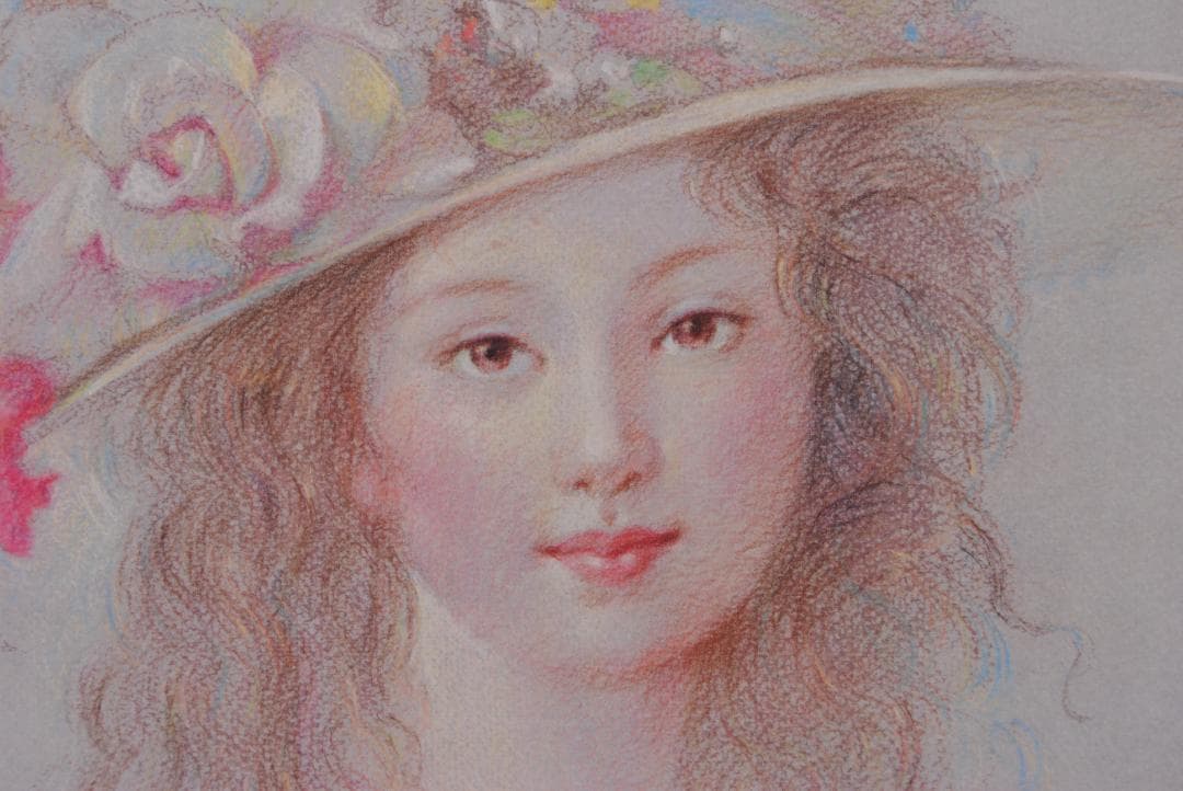 肉筆 パステル画 美人画 人物画 絵画