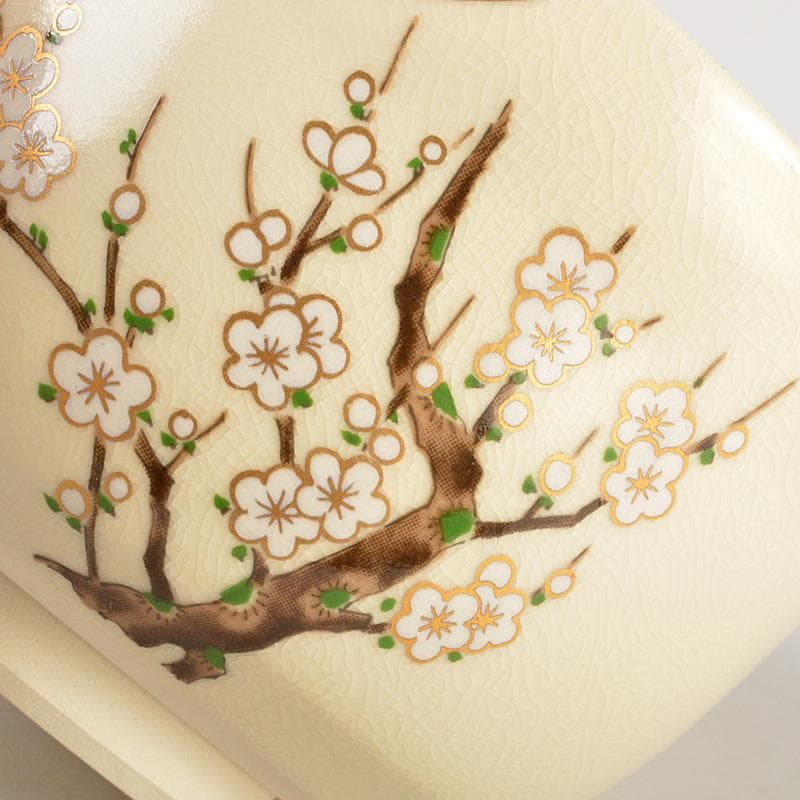 京焼　宮地英香作　仁清写　色絵梅文茶碗　銘早春　大橋香林書付　共箱　C　6581