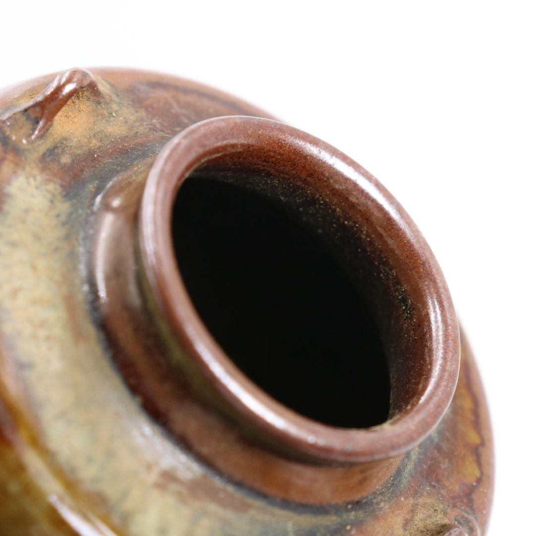 元永彰一作 高取焼 耳付茶入 細縞金春金襴仕覆付 濃茶器 茶道具　V981