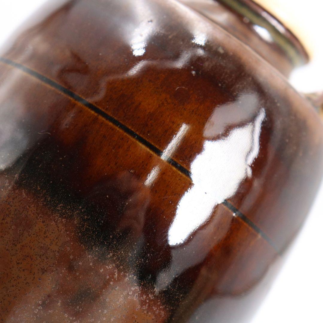 元永彰一作 高取焼 耳付茶入 細縞金春金襴仕覆付 濃茶器 茶道具　V981