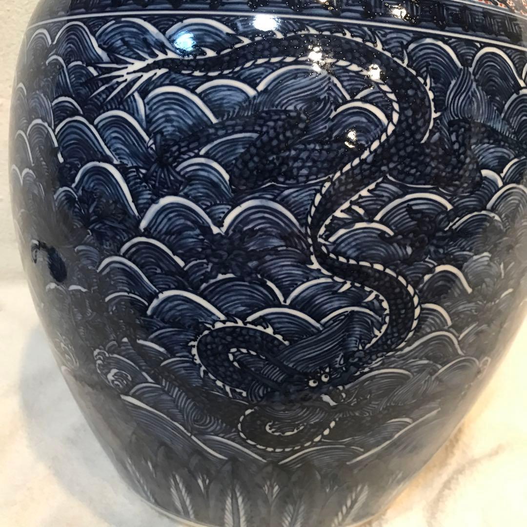 京焼/青華龍の緻密な絵付けの壺/定価120万円/存在感抜群/華のある壺！